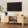 ZOSQUARE 65 Inch TV Stand for Up to 75 inch TVs, Fluted Entertainment Center with Adjustable Shelve, Curved Round Corner TV Console Table with Storage Cabinet for Living Room, Bed Room (Natrual Wood)