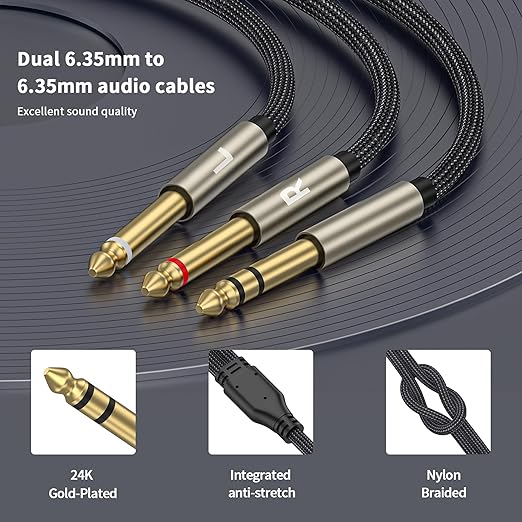 ZTOXLR 1/4 inch TRS Stereo Y-Splitter Insert Cable, 1/4 Inch Male Jack to Dual 1/4inch(6.35mm) Male TS Mono Breakout Cable Audio Patch Cord (26FT)