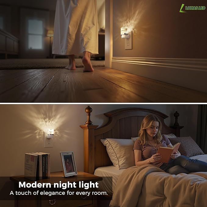 L LOHAS LED Night Light, 2 Pack Night Lights Plug into Wall, 3000K Soft Light LED NightLights, Built in Dusk to Dawn Sensor for Hallway, Bathroom, Rooms