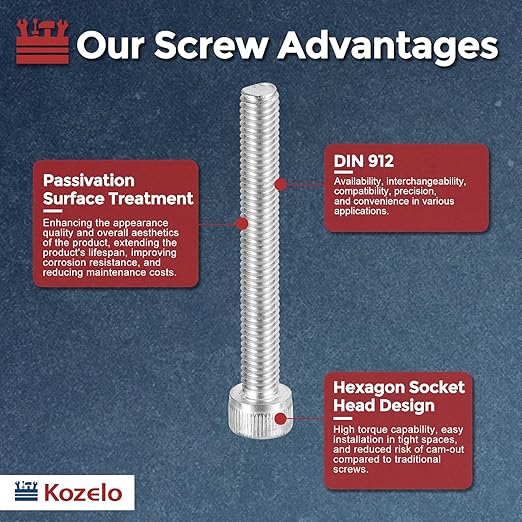 Kozelo 25pcs Socket Head Cap Screws - [M6-1 x 50mm] 304 Stainless Steel Allen Socket Drive for Electrical Motor 3D Printing Fan Engine Replacement Use, Silver