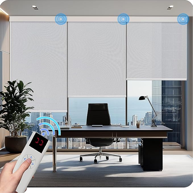 COOLWINDS Motorized Blinds with Remote Cordless Automatic Motorized Shades Custom Blinds for Windows Smart Curtains Compatible with Alexa Google Home(3% Solar Grey,W54 x H72in)