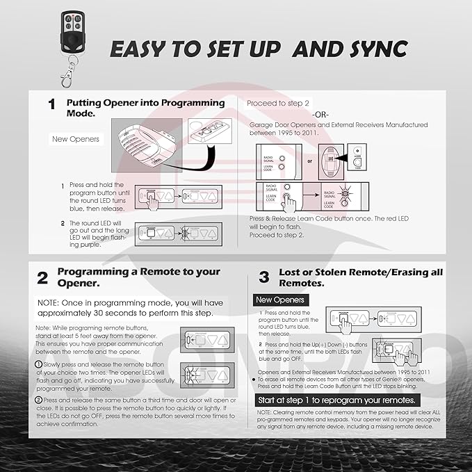 2 for Genie & Overhead Door Garage Door Opener Remote G3T-R G3T-A O3T-BX O3T-A【10-Year-Warranty】