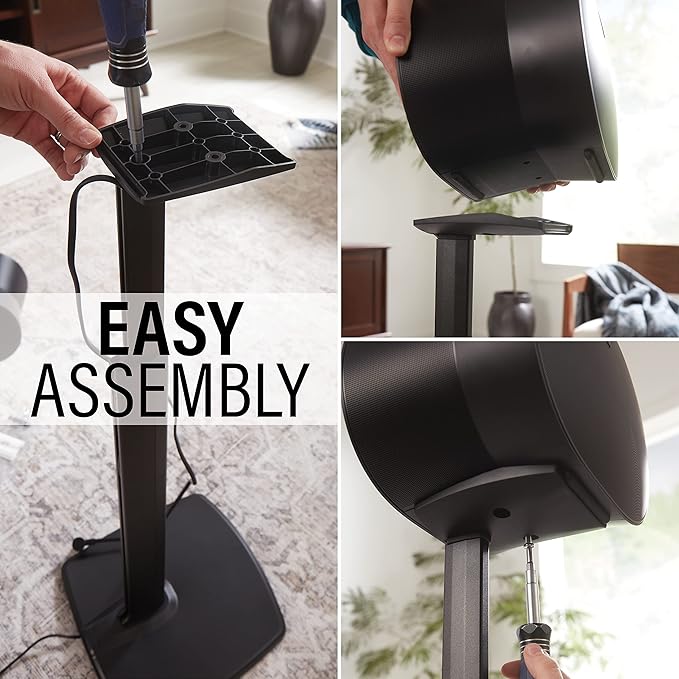 Sanus Height Adjustable Speaker Stand for Sonos Era 300™ - 17" Height Adjustment Sonos Stand Includes Carpet Spikes & Rubber Pads - Easy DIY Install Comes w/All Hardware - Black Single