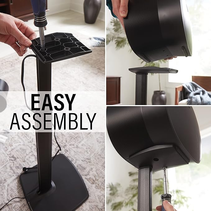 Sanus Height Adjustable Speaker Stands for Sonos Era 300™ - 17" Height Adjustment Sonos Stand Includes Carpet Spikes & Rubber Pads - Easy DIY Install Comes w/All Hardware - Black Pair
