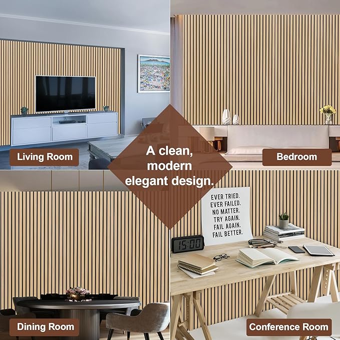 Yuzzy Wood Panels for Wall and Ceiling - 108 x 11 Inch Wood Slat Acoustic Panels 2 PCS - Modern Sound Absorbing Wall Panels for Interior Wall Decor for Home, Office, Studio - Rustic Oak