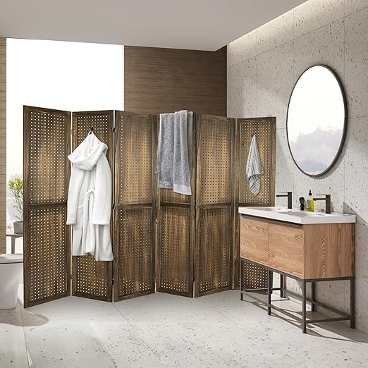Babion 6 Panel Pegboard Display, Peg Board Room Divider Freestanding Folding Privacy Screens Display Stand for Craft Shows (Brown)