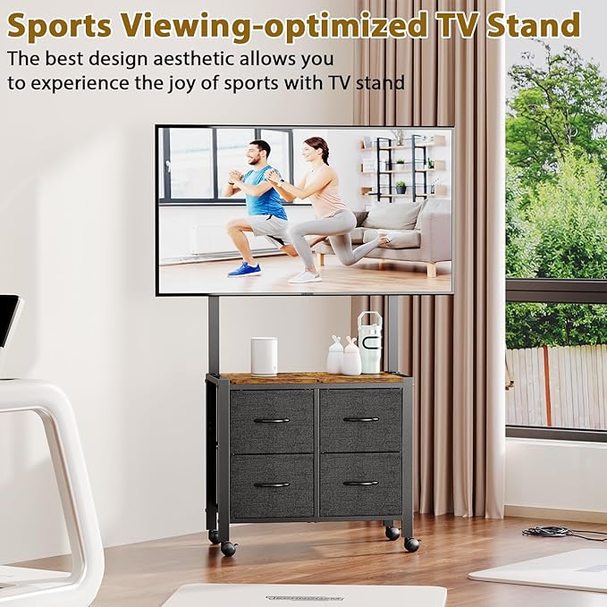 JKsmart Mobile TV Cart Rolling TV Stand Holder with 4 Drawers, for 23-60 inch Flat/Curved Screens,Portable Corner Floor TV Stand on Wheels, Holds Up 88Lbs with Shelf, for Living Room Bedroom