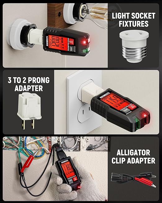 KAIWEETS Circuit Breaker Finder with LCD Display, GFCI Outlet Tester, Electrical Circuit Tracer Tool with NCV Test & Flashlight, Includes Carrying Case and Adapters- KT301P