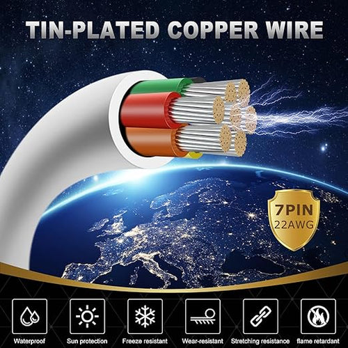 22 Gauge 7 Conductor Electrical Wire, 32.8FT White Stranded Low Voltage 22/7 PVC Case, 22 AWG Tinned Copper 7 Wire Extension Power for Strips LED Lamp Lighting
