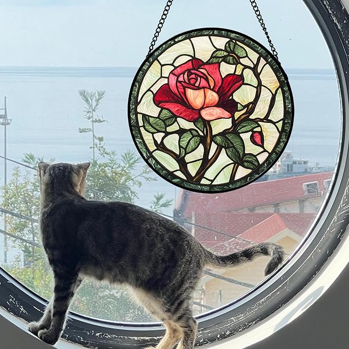 DASTOLL Stained Glass Window Hanging, Colorful Hyacinth Flowers Suncatcher for Doors Window Home Plant Sun Catchers Decoration Mother's Day Birthday Gifts for Women, Men, and Mom 11.8x11.8 in