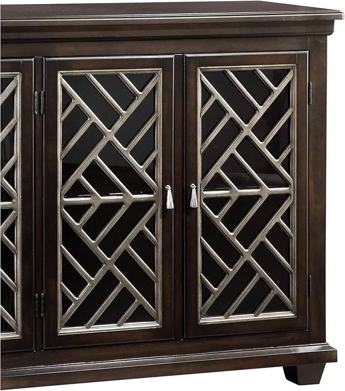 Hekman Transitional Entertainment Center - Wooden Finish, Durable Solid Wood TV Stand, Media Console Cabinet with Power Pack Outlet, 4 Glass Door, Media Storage Shelf, Modern Living Room Furniture