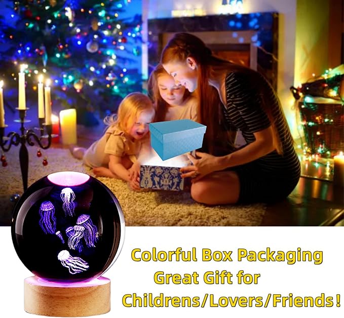 Conalisk 3D Jellyfish Crystal Ball Lamp, Lifelike LED Jellyfish Night Light, 16 Colors Changing Light, Dimmable Remote Control, Desk Lamp