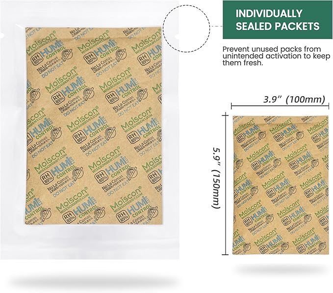 Wisesorb 85% Two-Way Humidity Control Packs, 60 Gram 5 Pack for Storing 1 lb, Size 60 Seasoning Packets Moisture Control Packets Individually Wrapped, Humidifier Packs for Season Wood Humidifier Boxes