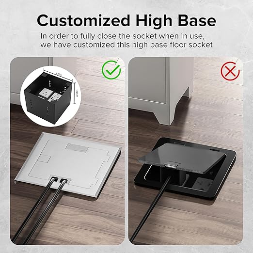 Vagueior Recessed Flat Hidden Floor Electrical Outlet Box Kit,Stainless Steel Cover with 2 * 20A+ 1 * 15A Receptacle Outlet,+2 * 5V/4.8A USB Port+1*RJ45 Port,UL Certified,Silver