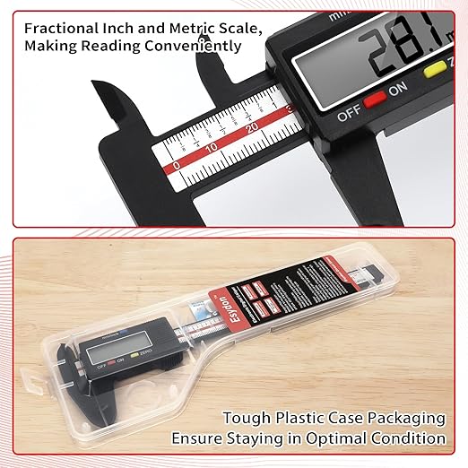 Digital Caliper, Esydon Upgraded Calipers 6 inch, Measuring Tool, Electronic Ruler, with Large LCD Screen, Auto-Off Feature, Inch and Millimeter Conversion, Plastic Case, Perfect for Household, DIY