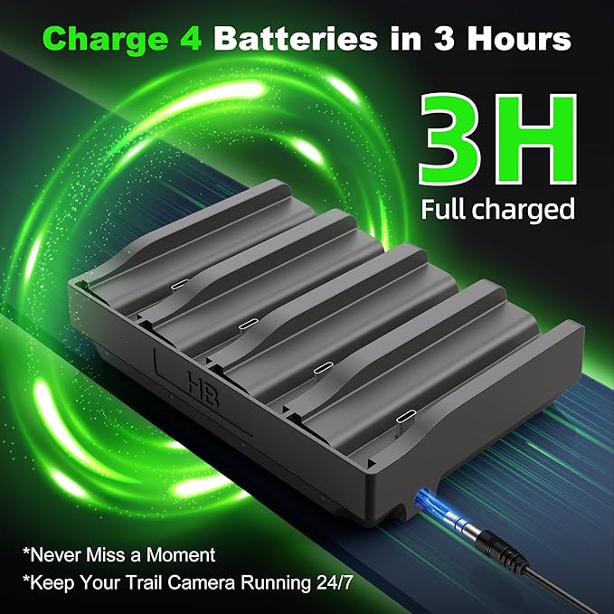 Lesaps 4Pack Rechargeable Reveal Lipo Lithium Battery Pack with Charger for Trail Camera Reveal X Gen 3.0, 2.0, X Pro 3.0, Pro, X Ultra 3.0, SK, XB, X - Upgraded LED Meter & Solar Charging