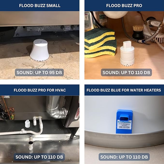 Flood Buzz Small Water Leak Alarm 3-Pack | Ready to Use Right Out of The Box, No Setup Required