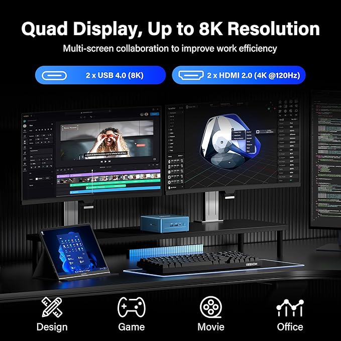 GEEKOM Mini PC[Business Cost-Saving Star] IT12(3-Year Coverage) with 12th Gen Intel i5-12450H Mini Computers,16 RAM/512GB SSD(Not LPDDR) Windows 11 Pro Desktop PC (Low-Power),Dual USB 4/8K(UHS-II)