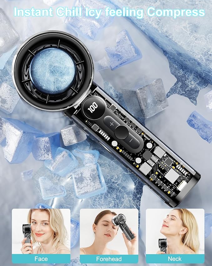Portable Handheld Turbo Fan with Ice Cooling Plate, Personal Hand Held Mini Travel Fan 14000RPM Adjustable Speed 1-100, Portable Pocket AC Fans Rechargeable Digital Display, Gifts for Women Men Beach