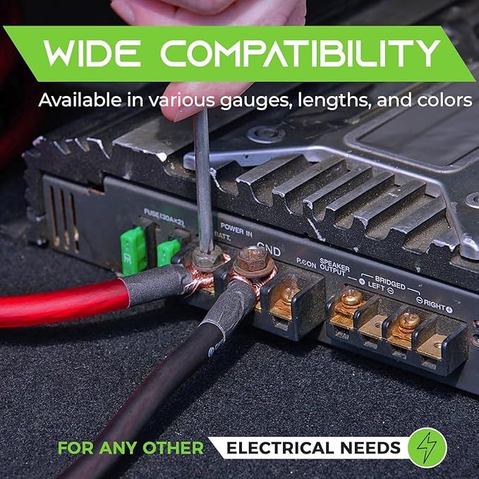 GEARit 8 Gauge Ground Wire Kit, CCA, (25FT Each - Black and Red) All-in-One Kit: Crimping Tool, Cutter, 15 Lugs, and 20 Heat Shrink Wrap