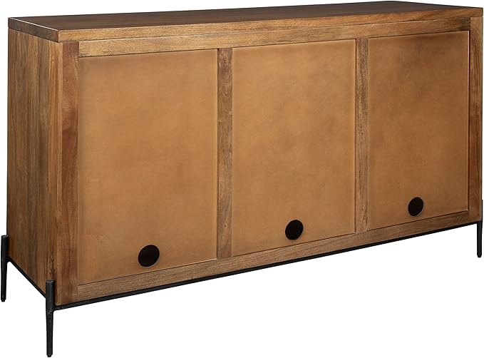 Hekman TV Stand with Storage for Living Room, Entertainment Center with Bookshelves - Bedford Brown Finish, Wood Framed Glass Doors, Back Ventilation Panel, Solid Hand-Forged Iron Hardware, TV Console