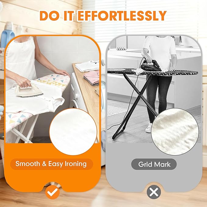 Ironing Board Cover and Pad, 15x54 Standard Size Thick Iron Padding, Scorch & Stain Resistant Ironing board cover, Heavy Duty Iron Board Padded with Adjustable Fasteners Durable Elastic Edge, Colorful