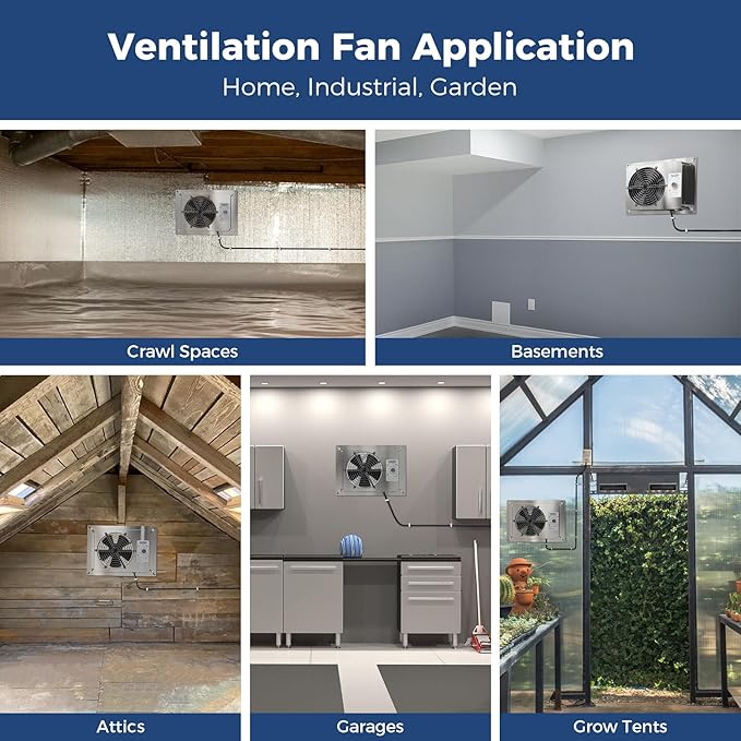 ALORAIR 570CFM Crawlspace Ventilation Fan with Humidistat, IP55 Rated Basement Stainless Steel Exhaust Fan, Built-In Isolation Net 8.1 Inch Foundation Vent Fan for Crawl Space, Garage, Attic,Grow Tent