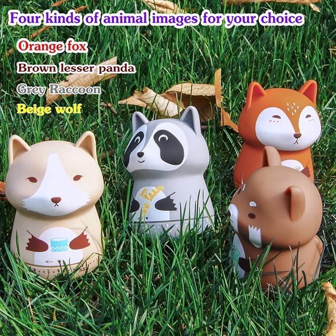 NUOSWEK Mechanical Kitchen Timer - Cute Animal Wind Up 60 Minutes Manual Countdown Timer for Kids, Classroom, Home, Study and Cooking - Grey Raccoon