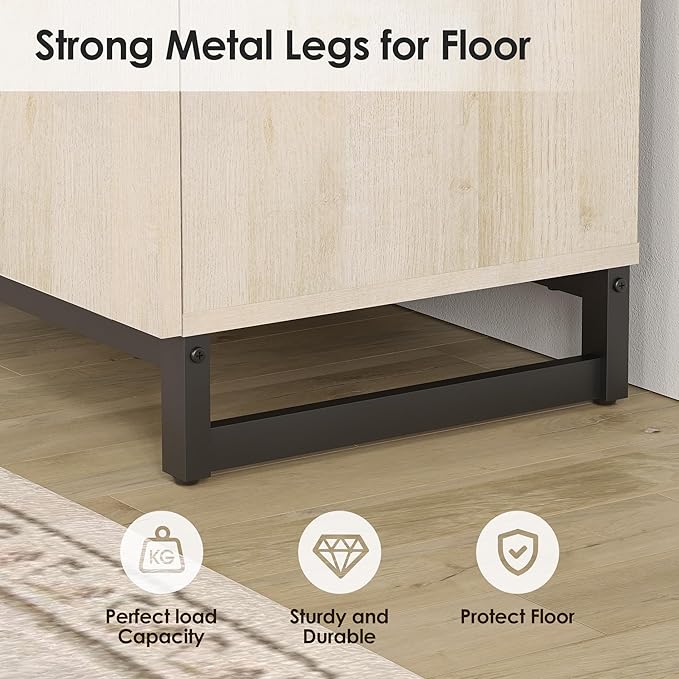 Wampat Modern TV Stand for 70 inch TVs, 2 in 1 Entertainment Center Console with Adjustable Shelves and Metal Base for Living Room, Bedroom, Light Oak