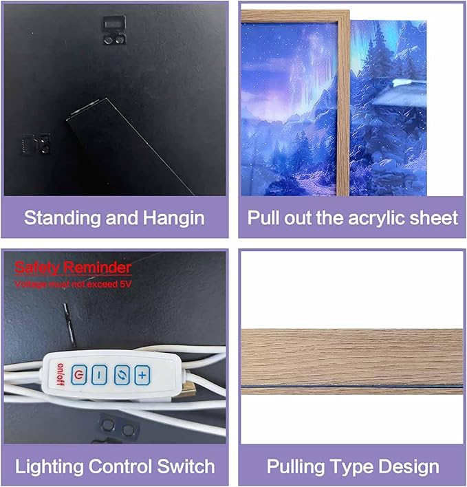 URVIP LED Glowing Photo Frame, 3D Starry-Sky Moon Animal Wall Art, 9x12 Inches Dimmable Light Up Light Painting for Bedroom, Unique Aesthetic Decor, Great Birthday Gift for Women Men