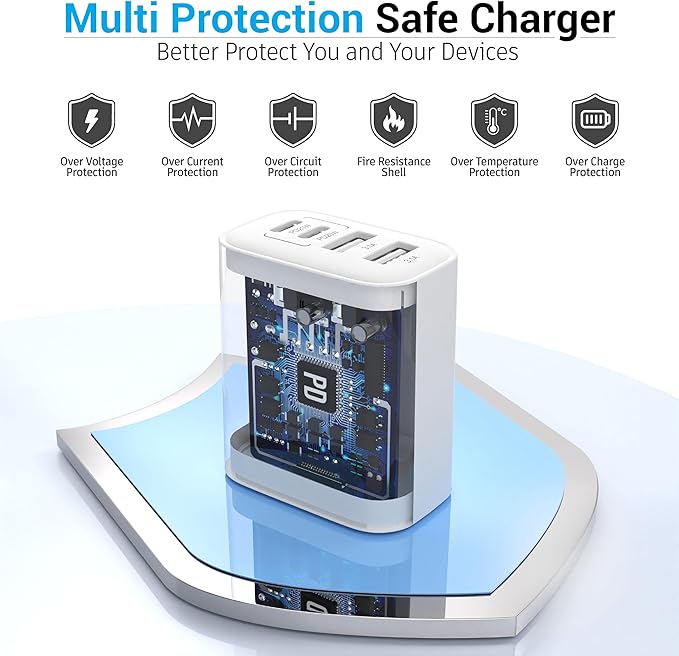 USB C Charging Block, 2-Pack 40W 4 Ports USBC Wall Charger Plug Fast Charging, iPhone Charger QC Multiport Adapter Charger Type C Box Brick Cube for iPhone 17 16 15 14 13 12 11 Pro Max, Samsung Phone