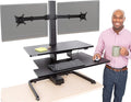 Stand Steady Techtonic Electric Standing Desk Converter wIth Dual Monitor Mount, 2 Screen Support, Quiet Sit-Stand Desk with Button Control, Keyboard Tray, Ideal for Gaming & Computer Work (Black)