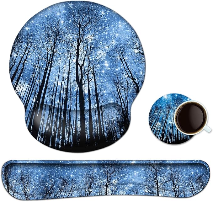 Mouse Pad Keyboard Wrist Rest, Gel Non Slip Rubber Wrist Support Rest Mouse Pad for Home Office, Computer Laptop Desk Typist Gamer, Comfy Cushion Mousepad with Memory Foam Ergonomic, Galaxy Forest