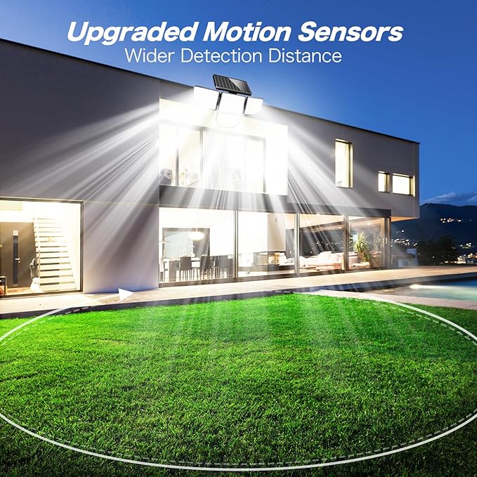 Adewalk 3000LM Outdoor Solar Light - Upgrade 4 Heads 188 LED Solar Motion Sensor Outdoor Lights, IP65 Waterproof Powered Light for Home Darkroom Backyard, 4 Pack
