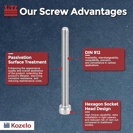Kozelo 8pcs Socket Head Cap Screws - [M8-1.25 x 90mm] 304 Stainless Steel Allen Socket Drive for Electrical Motor 3D Printing Fan Engine Replacement Use, Silver