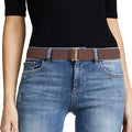 JASGOOD Women No Show Stretch Belt Elastic Web Strap Belt with Flat Buckle for Jeans Pants Dresses