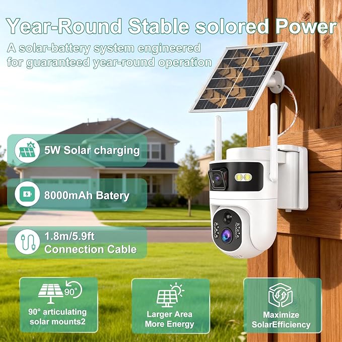 Kweiugfi 4G LTE Cellular Security Camera Dual Lens Outdoor,180-Day Unlimited Data,2K Wireless Solar Security Camera,360° Pan and Tilt,PIR Motion,Sensor Color Night Vision,Built-in VSIM,64GB SD Card
