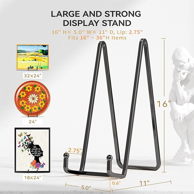 IPAME 16 Inch Heavy Duty Plate Stand (2 Pack) - Metal Display Easel for Large Plates, Picture Frames, Signs, Posters, Decorative Platters