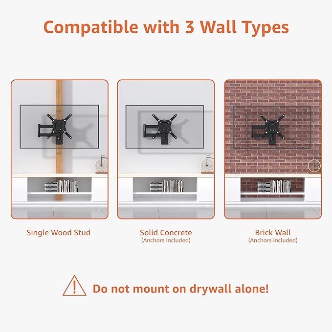 Amazon Basics Full Motion TV Wall Mount fits 12" to 40" TVs and VESA 200x200, Black