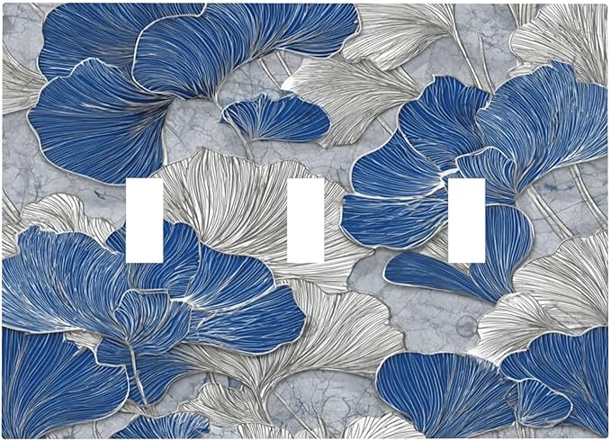 Bvtewkhz Abstract Blue Marble Plant Leaves 3 Gang Triple Toggle Decorative Light Switch Covers Electrical Faceplate Switch Plates for Bathroom Kitchen Home