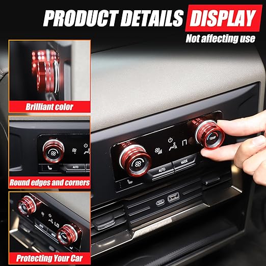 Air Conditioner Switch Control Button Knob Cover Compatible with 2024-2025 Hummer EV Accessories Rear Climate Control Knob Covers, Aluminum Alloy AC Decal Trim Rings Interior 2Pcs (Red)