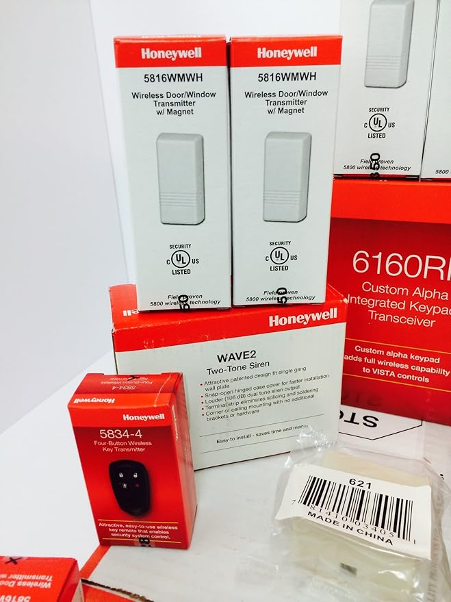 Honeywell Vista 20P, 6160RF, (10) 5816WMWH, (2) 5834-4, Battery, Siren, RJ31X Jack and Cord Kit Package