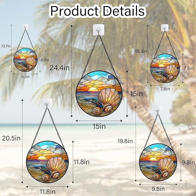 AMDERVEN Stained Glass Window Hanging - Colorful Beach Shells Conch Sun Catcher for Door Home Decor Ocean Suncatcher Christmas Mother's Day Birthday Sea Lover Gifts for Women Men Mom Nana 6.3 in