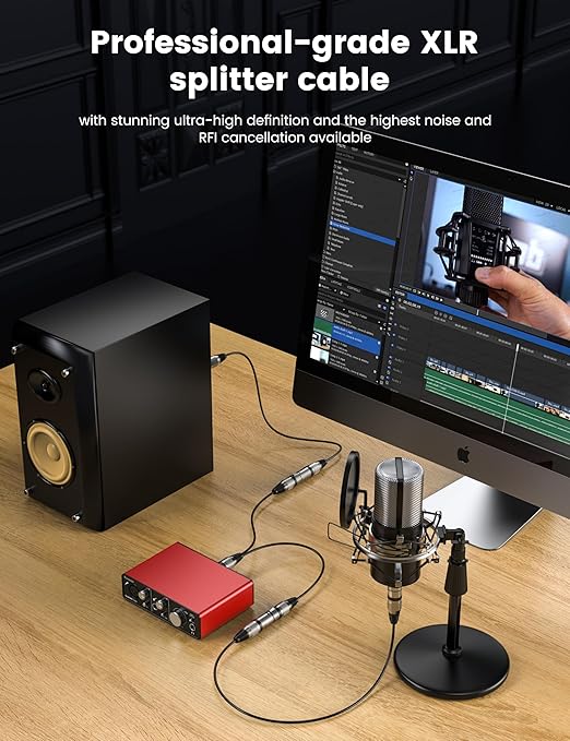 MOSWAG XLR Splitrer 1 Male to 2 Female, (0.25m/0.82 Feet) 3 Pins Dual XLR Female to Male Y Splitter with zinc Alloy Metal connectors for Mixer/Speaker/MlC, PVC Balanced Audio Cable