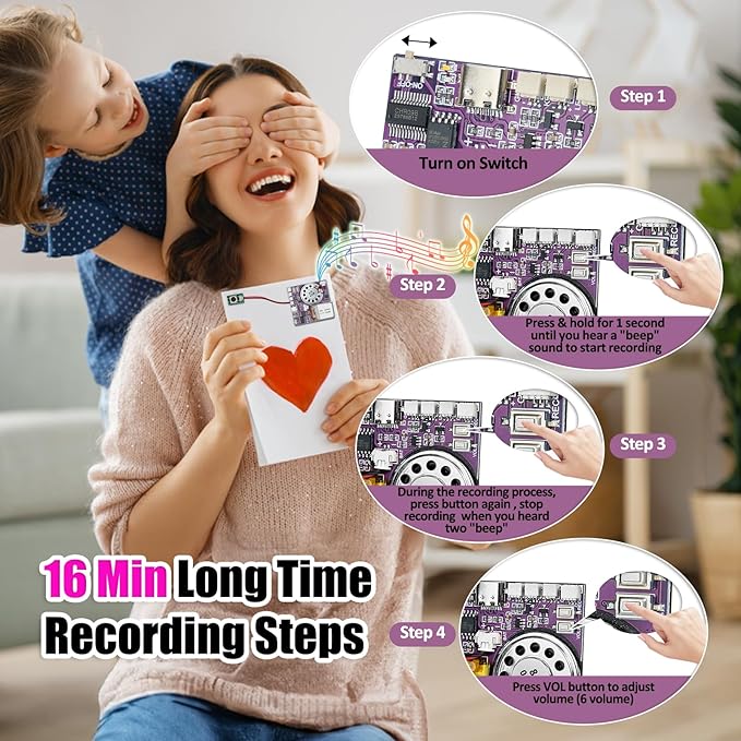 XLW Sound Module, 16MB Push Button, Magnetron, Light Control Activated Recordable Voice Sound Chip Module with LED Light Strip, Speaker, for Greeting Card Audiobook, Xmas Presents Boxes, Kids's Toys.