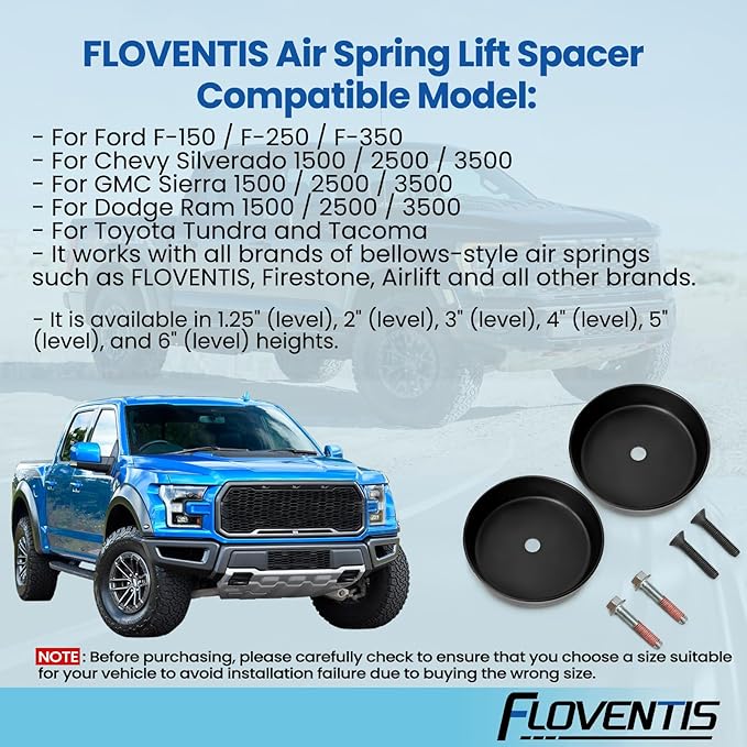 FLOVENTIS 1.25" Straight Air Helper Spring Spacer, Heavy-Duty Steel Compatible with Ford F150/F250/F350, Chevy, GMC, Ram, Toyota Air Springs Lift Spacer (7X1267)