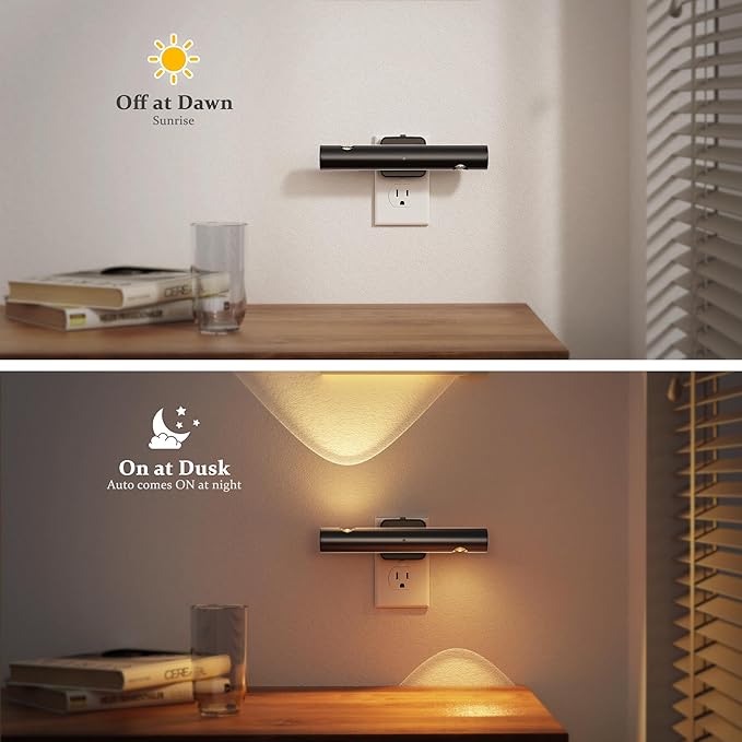 JandCase LED Night Light, Modern Rotating Night Lights Plug into Wall, Soft White 3000K,0-100LM Adjustable Brightness with Dusk-to-Dawn Sensor, Dimmable Wall Lights Bar for Bathroom, Vanity, Bedroom,S