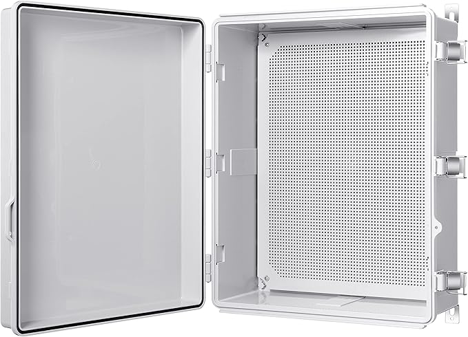 Gratury Junction Box, IP67 Waterproof Plastic Enclosure for Electrical Project, Hinged Grey Cover, Includes Mounting Plate and Wall Bracket 510×410×200mm (20"×16.1"×7.9")