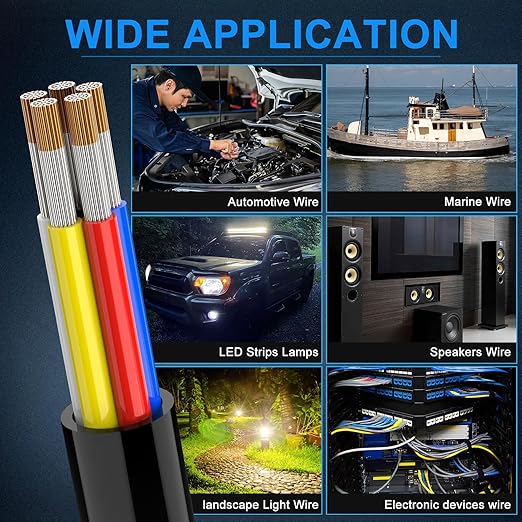 NAOEVO 16 Gauge Wire 5 Conductor Electrical Wire, 16 AWG Stranded PVC Cord, 12V Low Voltage/Tinned Copper/Flexible Cable for Automotive Wiring, Lamp Cord, Marine Cable (50FT)