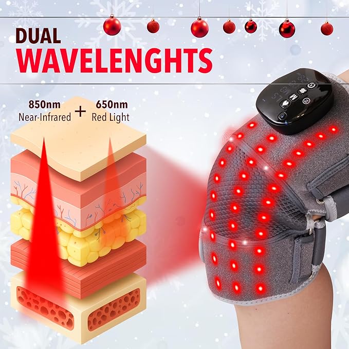 FORTHiQ RED+ Knee Brace with Heat and Red Light Therapy, Knee Massager with 5 Intensity Levels, 52 Red & Infrared Lights, Cordless, Adjustable for Knees, Elbows & Shoulders, FSA-HSA Eligible, 2 Pieces
